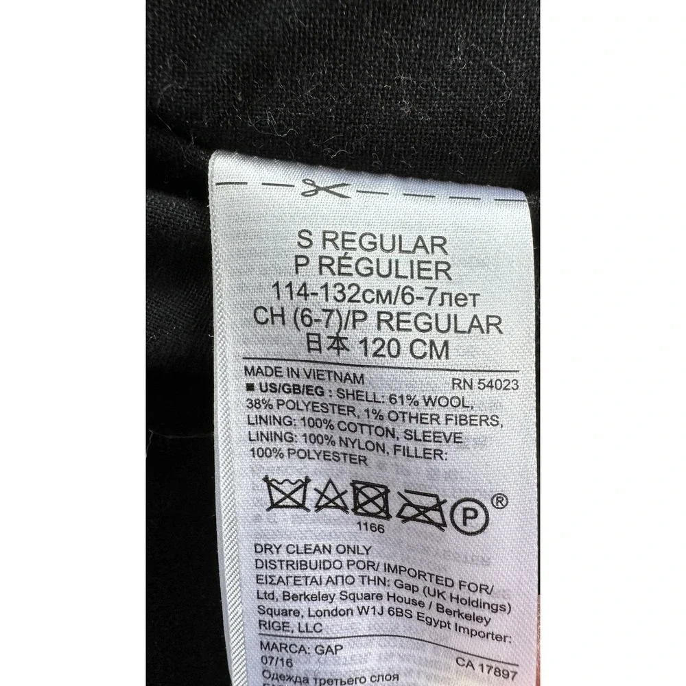 Gap Wool Blend Pea Coat Button Up Kids Small Sz 10 Black Dressy